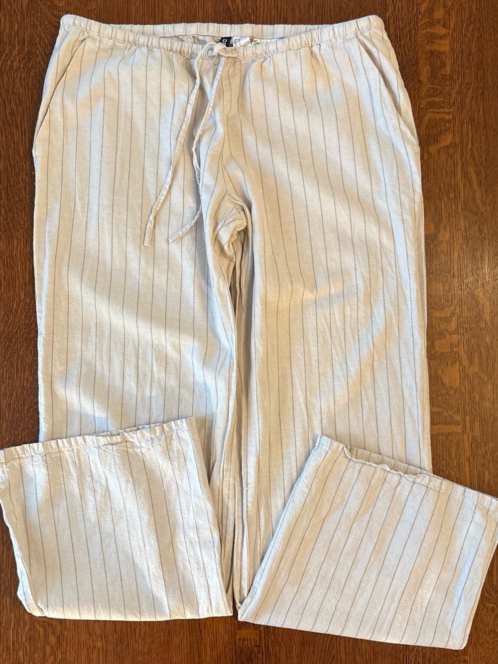 H&M Divided Linen-Cotton Pinstripe Drawstring Pants